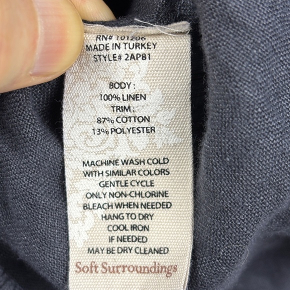 Soft Surroundings Womens ¾ sleeve Linen Peasant Blouse Top XL Oversize Lagenlook - Picture 5 of 8